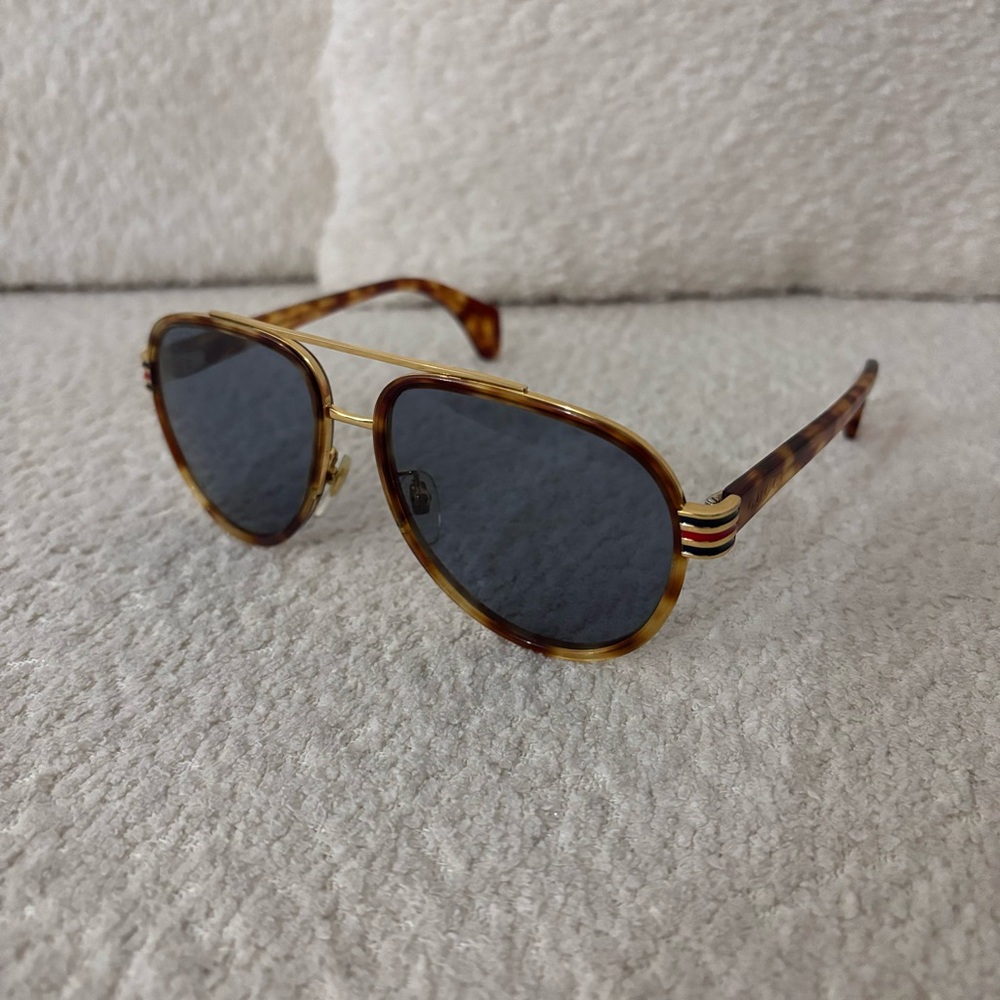 Gucci GG0447S Tortoise Aviator Sunglasses 005 Havana Made in Japan